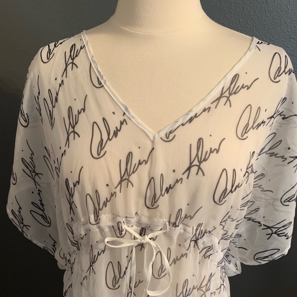 Calvin Klein Sheer White Tunic with Black Script